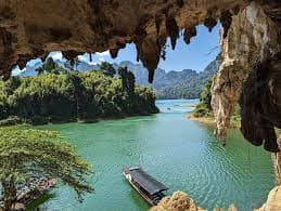 Cave and emerald water view in Phang Nga